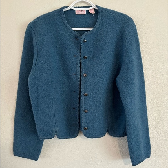 Ashley Sweaters - Vintage Ashley Blue Boiled Wool‎ Cardigan Jacket